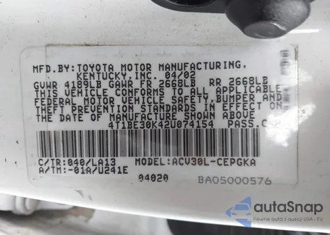 2002 Toyota Camry Xle from USA, damaged, VIN 4T1BE30K42U074154